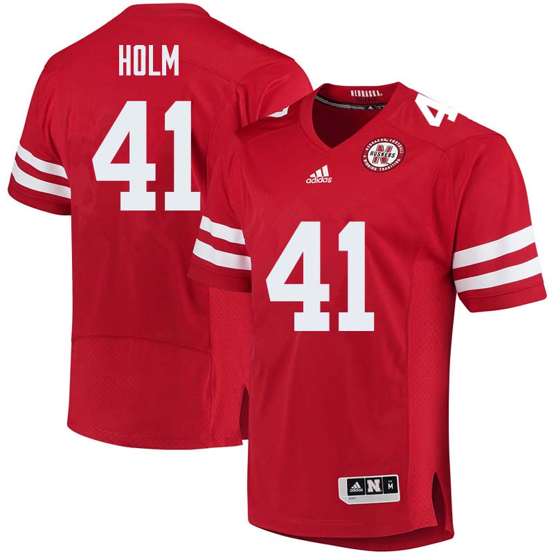 Men #41 Justin Holm Nebraska Cornhuskers College Football Jerseys Sale-Red - Click Image to Close